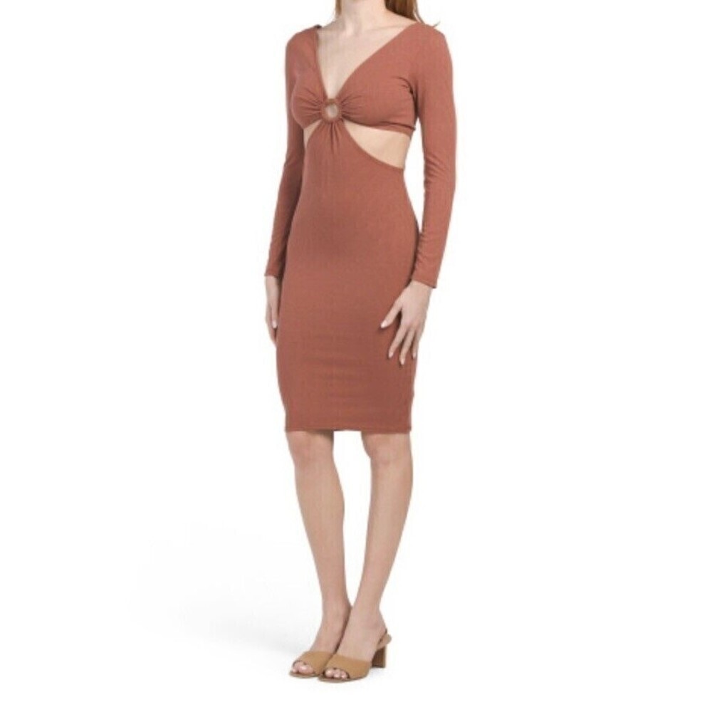 Women’s Lush V-Neck O-Ring Cutout Midi Dress Mahogany Size M new without tag